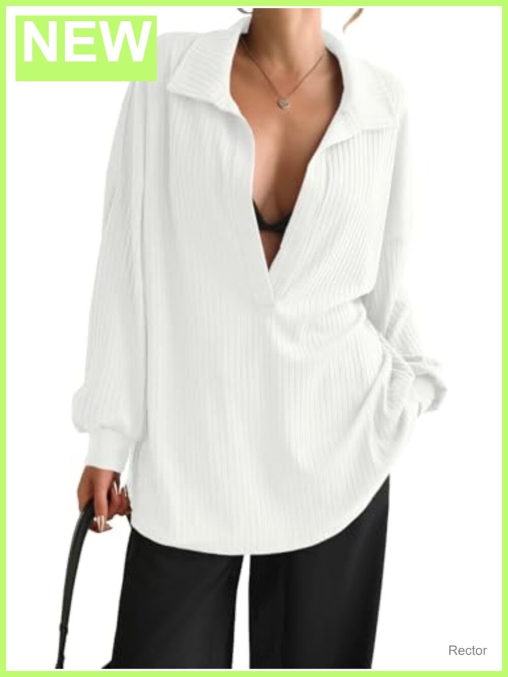 Fisoew Oversized Deep V Neck Ribbed Knit Long Sleeve Pullover Sweatshirt